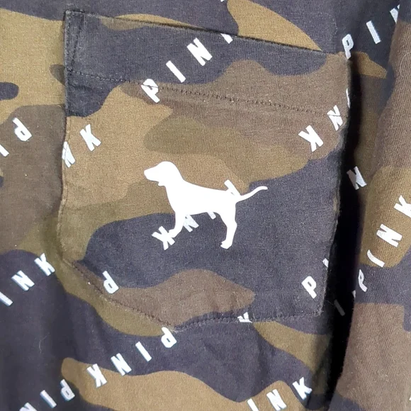 Victoria Secret PINK Camo Long Sleeve T Shirt W/ Pocket Size Small EUC - Picture 3 of 11